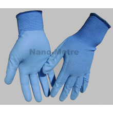 NMSAFETY 13 gauge blue polyester liner coated blue water PU on palm gloves